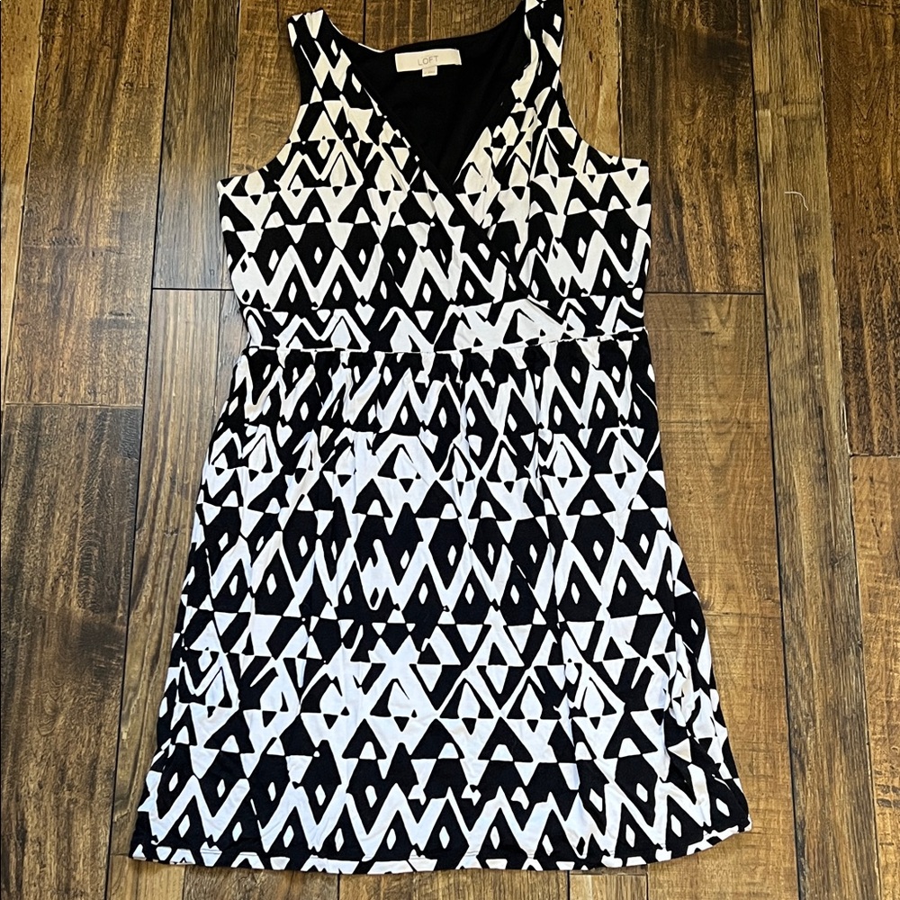 LOFT Black and White Geometric Dress